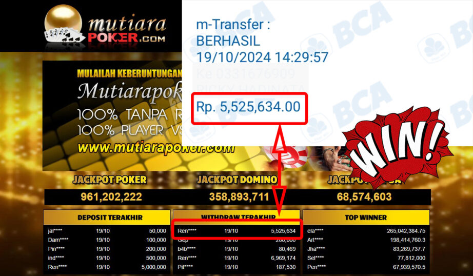 Bukti Withdraw ( 5,525,634,-) Member Setia Mutiarapoker