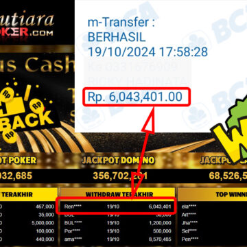 Bukti Withdraw ( 6,043,401,-) Member Setia Mutiarapoker