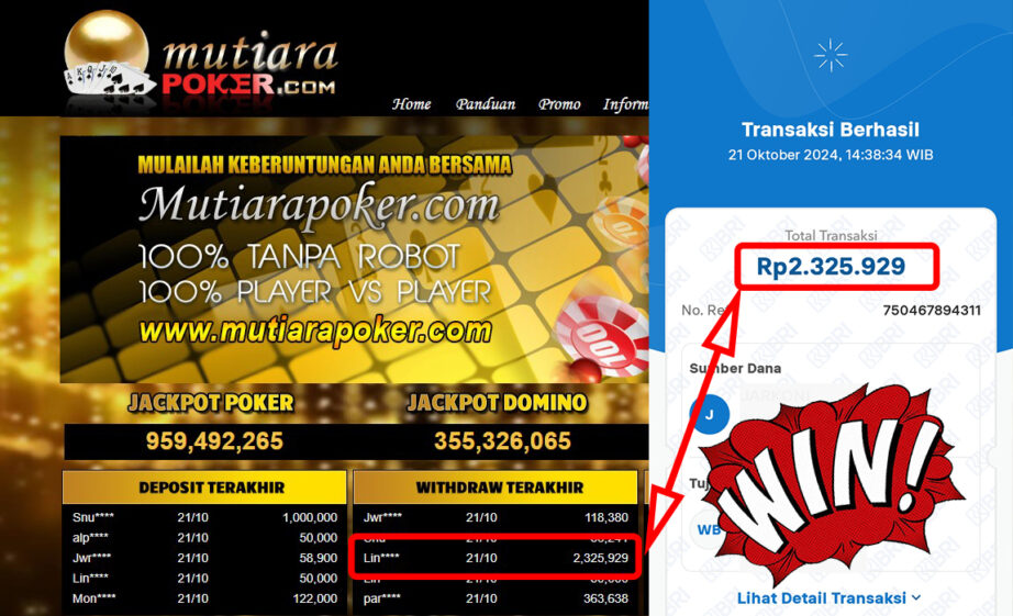 Bukti Withdraw ( 2,325,929,-) Member Setia Mutiarapoker