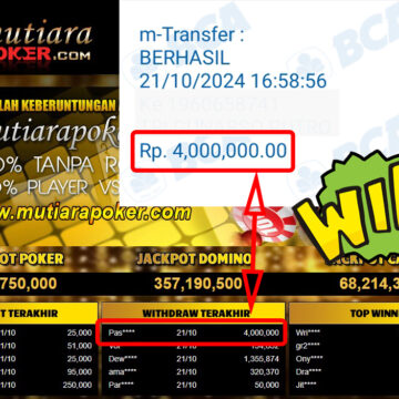 Bukti Withdraw ( 4,000,000,-) Member Setia Mutiarapoker