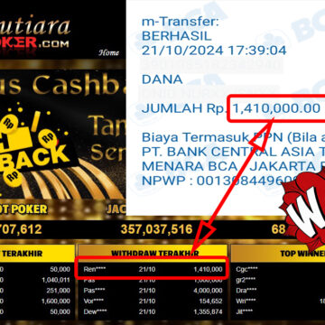 Bukti Withdraw ( 1,410,000,-) Member Setia Mutiarapoker