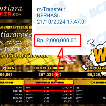 Bukti Withdraw ( 2,000,000,-) Member Setia Mutiarapoker