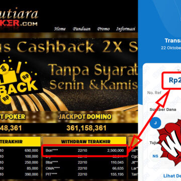 Bukti Withdraw ( 2,500,000,-) Member Setia Mutiarapoker