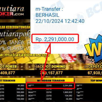 Bukti Withdraw ( 2,291,000,-) Member Setia Mutiarapoker