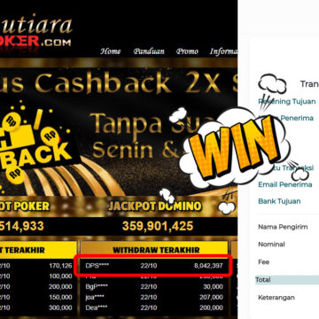 Bukti Withdraw ( 8,042,397,-) Member Setia Mutiarapoker