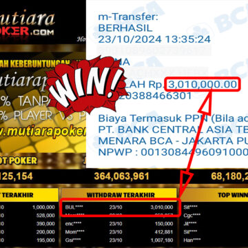 Bukti Withdraw ( 3,010,000,-) Member Setia Mutiarapoker