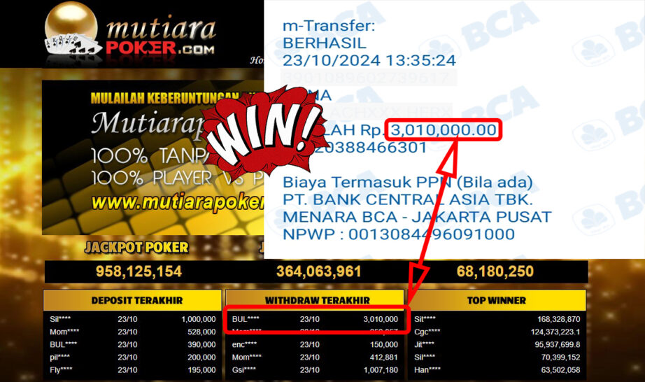 Bukti Withdraw ( 3,010,000,-) Member Setia Mutiarapoker