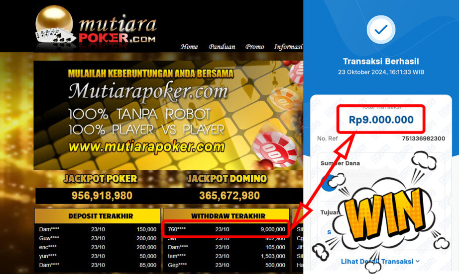 Bukti Withdraw ( 9,000,000,-) Member Setia Mutiarapoker