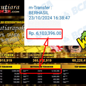 Bukti Withdraw ( 6,103,396,-) Member Setia Mutiarapoker