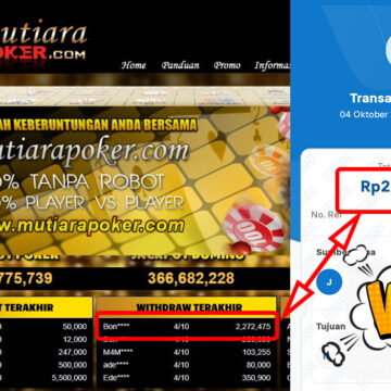 Bukti Withdraw ( 2,272,475,-) Member Setia Mutiarapoker