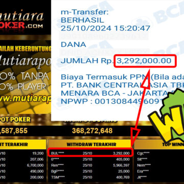 Bukti Withdraw ( 3,292,000,-) Member Setia Mutiarapoker