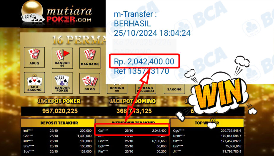 Bukti Withdraw ( 2,042,400,-) Member Setia Mutiarapoker