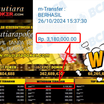 Bukti Withdraw ( 3,180,000,-) Member Setia Mutiarapoker