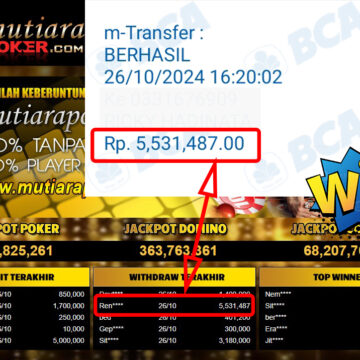 Bukti Withdraw ( 5,531,487,-) Member Setia Mutiarapoker