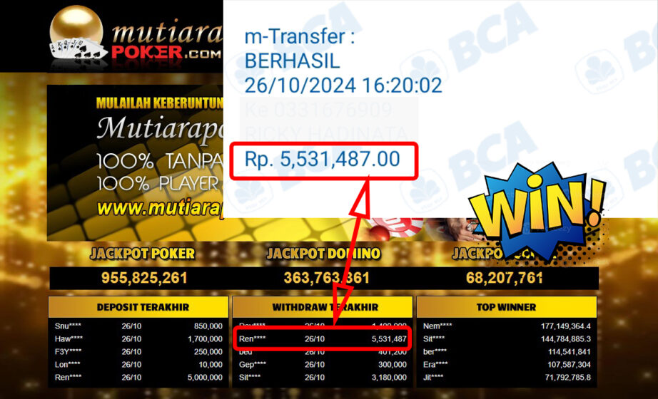 Bukti Withdraw ( 5,531,487,-) Member Setia Mutiarapoker