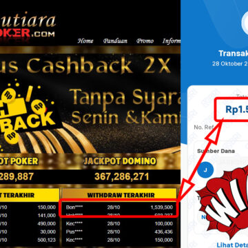 Bukti Withdraw ( 1,539,500,-) Member Setia Mutiarapoker