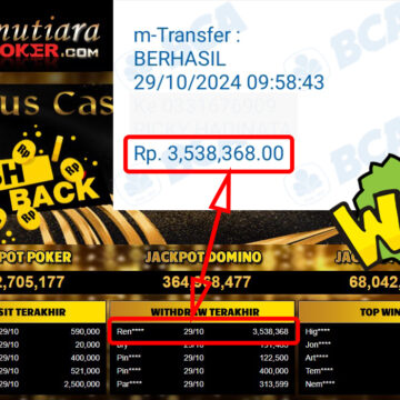 Bukti Withdraw ( 3,538,368,-) Member Setia Mutiarapoker