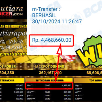 Bukti Withdraw ( 4,468,660,-) Member Setia Mutiarapoker