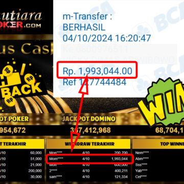 Bukti Withdraw ( 1,993,044,-) Member Setia Mutiarapoker