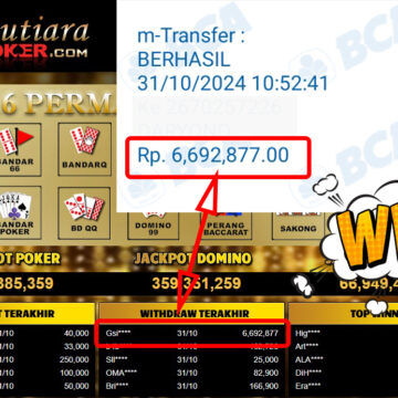 Bukti Withdraw ( 6,692,877,-) Member Setia Mutiarapoker