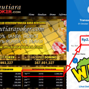 Bukti Withdraw ( 2,306,500,-) Member Setia Mutiarapoker