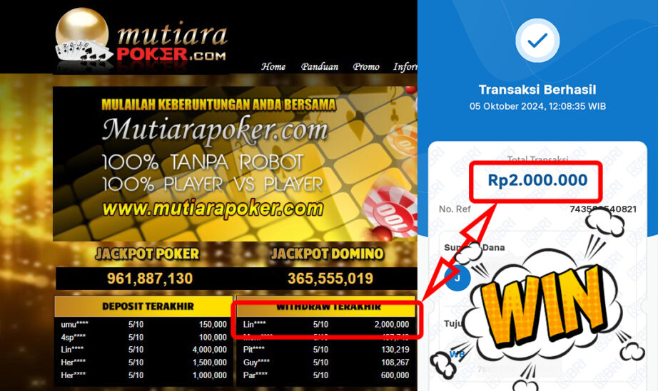 Bukti Withdraw ( 2,000,000,-) Member Setia Mutiarapoker