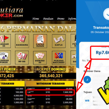 Bukti Withdraw ( 7,660,998,-) Member Setia Mutiarapoker