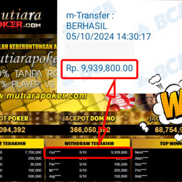 Bukti Withdraw ( 9,939,800,-) Member Setia Mutiarapoker