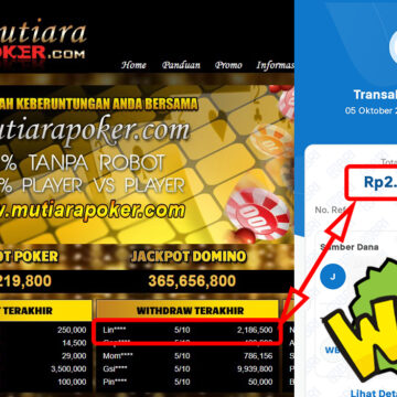 Bukti Withdraw ( 2,186,500,-) Member Setia Mutiarapoker