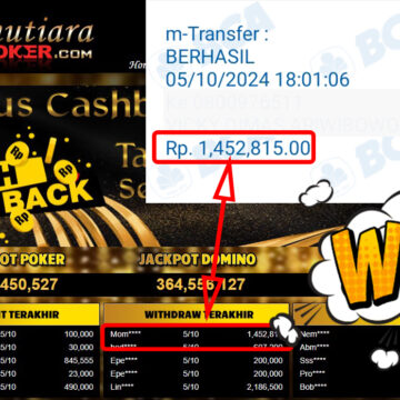 Bukti Withdraw ( 1,452,815,-) Member Setia Mutiarapoker