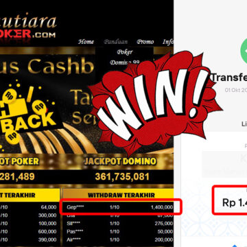 Bukti Withdraw ( 1,400,000,-) Member Setia Mutiarapoker