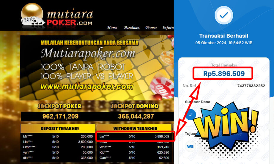 Bukti Withdraw ( 5,896,509,-) Member Setia Mutiarapoker