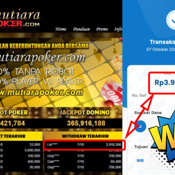 Bukti Withdraw ( 3,910,300,-) Member Setia Mutiarapoker