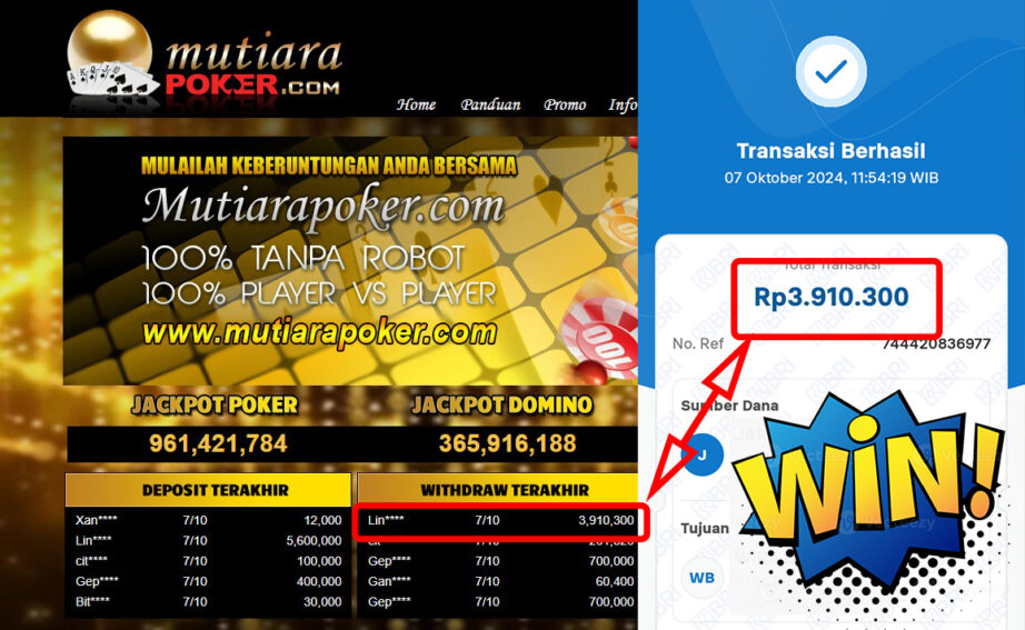 Bukti Withdraw ( 3,910,300,-) Member Setia Mutiarapoker