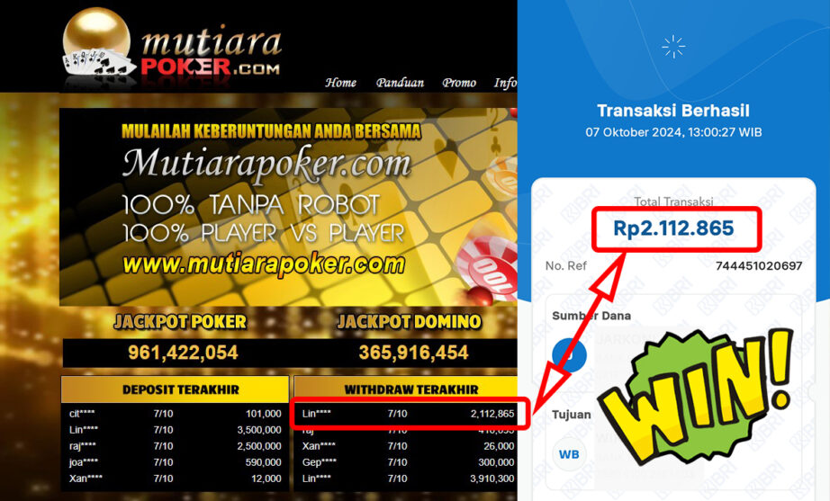 Bukti Withdraw ( 2,112,865,-) Member Setia Mutiarapoker