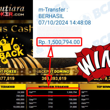 Bukti Withdraw ( 1,500,794,-) Member Setia Mutiarapoker