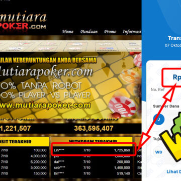 Bukti Withdraw ( 1,725,860,-) Member Setia Mutiarapoker