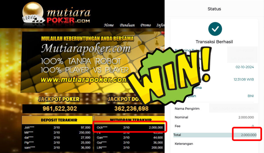 Bukti Withdraw ( 2,000,000,-) Member Setia Mutiarapoker