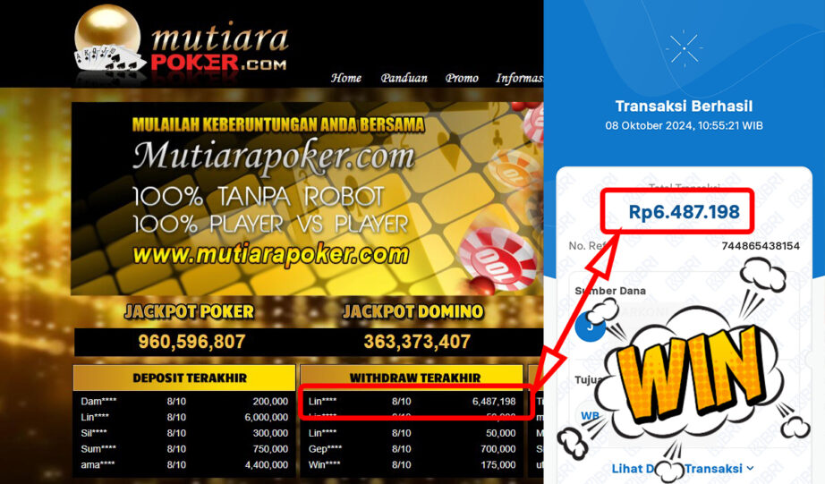 Bukti Withdraw ( 6,487,198,-) Member Setia Mutiarapoker