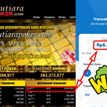 Bukti Withdraw ( 8,014,261,-) Member Setia Mutiarapoker