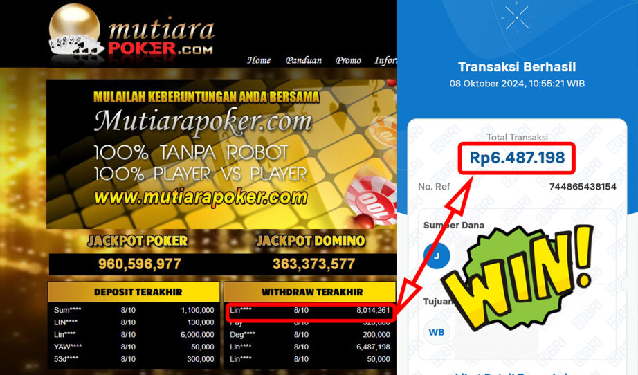 Bukti Withdraw ( 8,014,261,-) Member Setia Mutiarapoker