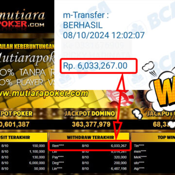 Bukti Withdraw ( 6,033,267,-) Member Setia Mutiarapoker