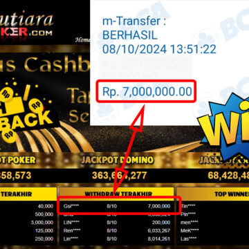 Bukti Withdraw ( 7,000,000,-) Member Setia Mutiarapoker