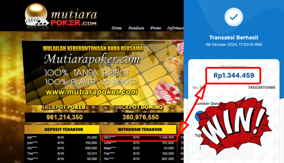 Bukti Withdraw ( 1,344,459,-) Member Setia Mutiarapoker