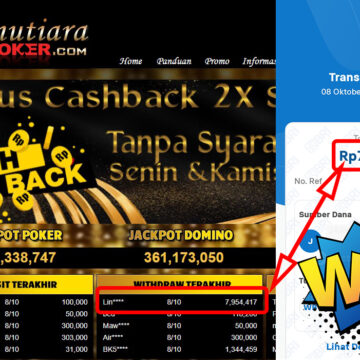 Bukti Withdraw ( 7,954,417,-) Member Setia Mutiarapoker