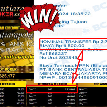 Bukti Withdraw ( 2,710,000,-) Member Setia Mutiarapoker