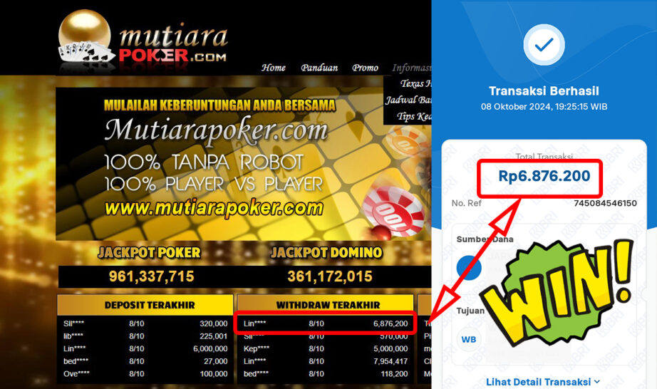 Bukti Withdraw ( 6,876,200,-) Member Setia Mutiarapoker