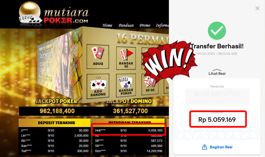 Bukti Withdraw ( 5,059,169,-) Member Setia Mutiarapoker