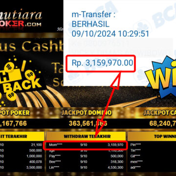 Bukti Withdraw ( 3,159,970,-) Member Setia Mutiarapoker