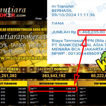 Bukti Withdraw ( 1,468,235,-) Member Setia Mutiarapoker